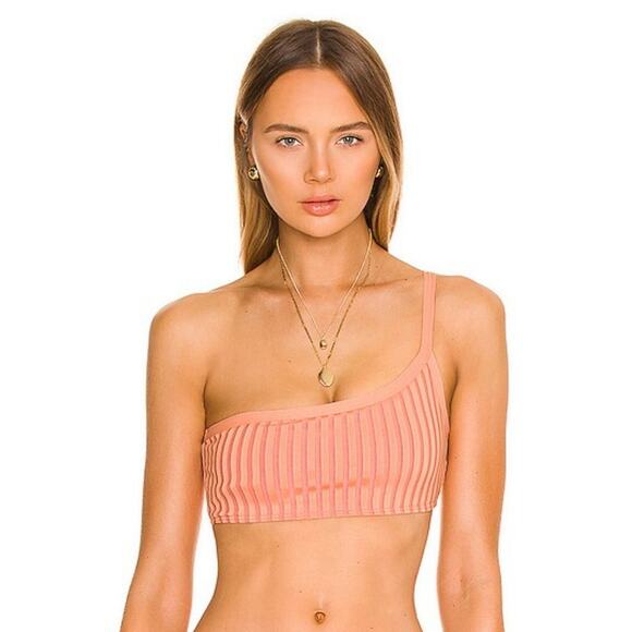 L*Space Axel Bikini Top One Shoulder in Two Tone Rib Orange Size Small NWT - Picture 1 of 6
